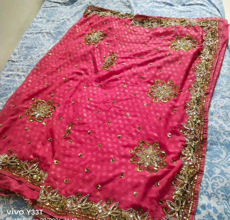 Elegant Pink Embellished Saree