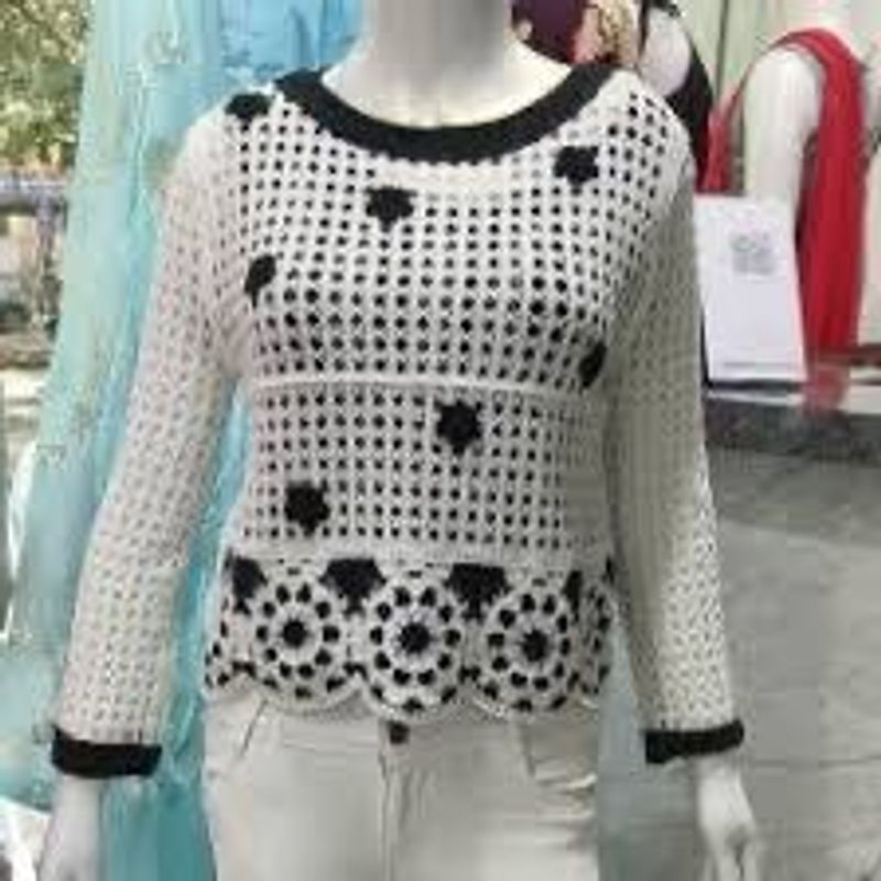 Crocheted Floral Long Sleeve Top