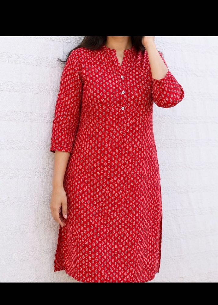 Red Printed Cotton Kurta