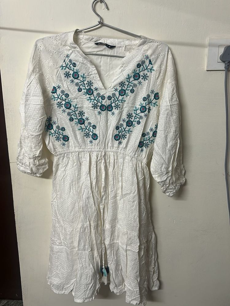 Embroidered White Dress