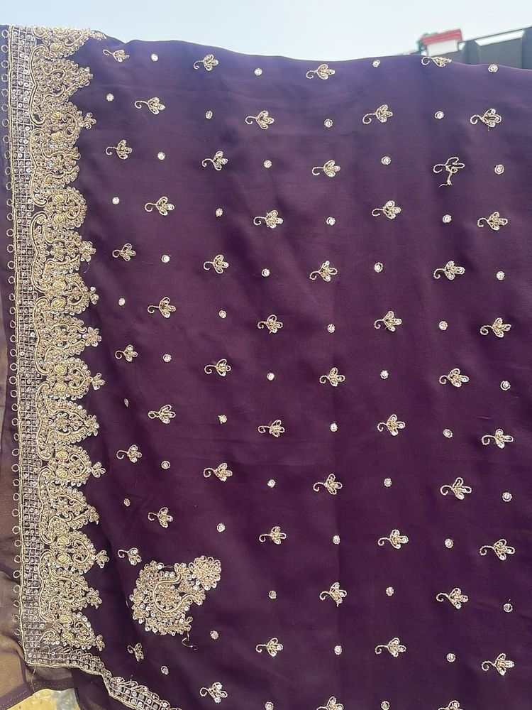 Purple &amp; Gold Embroidered Fabric