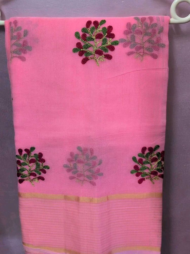 New Pink Embroidered Saree