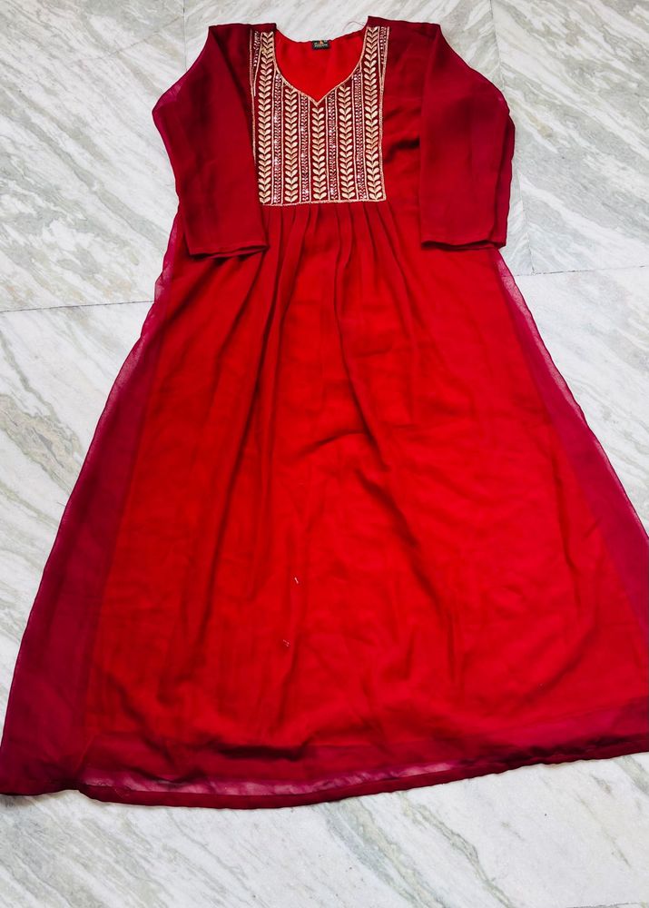 Elegant Red Embellished Ethnic Gown