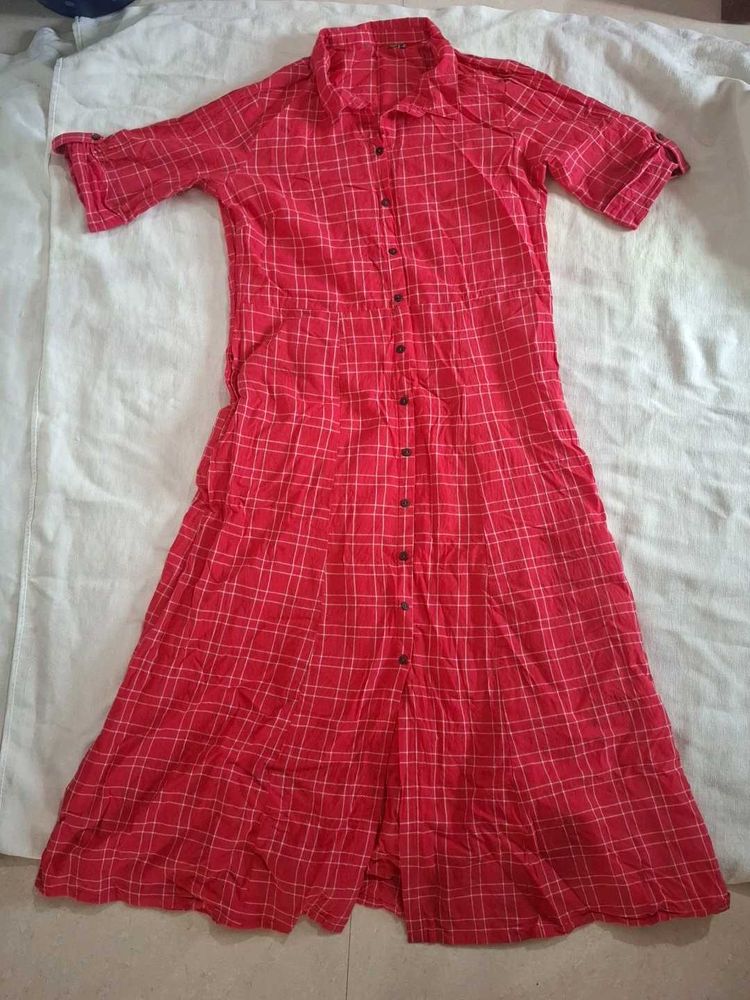 Red Checkered Shirt Dress