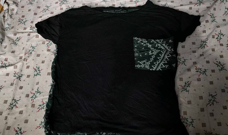 Black T-Shirt with Tribal Pocket and back design