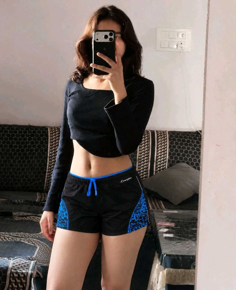 Stylish Black &amp; Blue Athletic Shorts