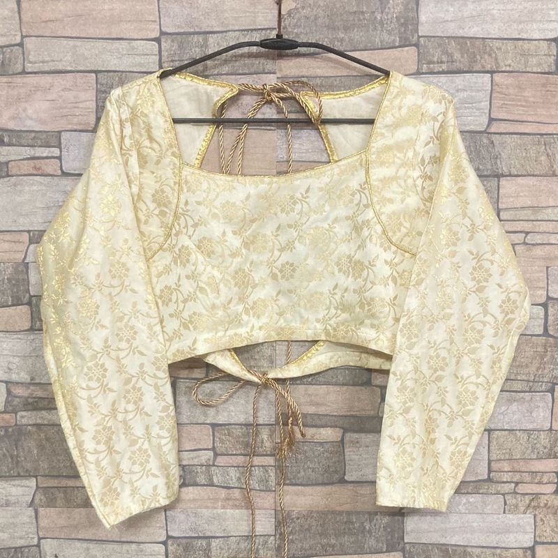 Elegant Cream &amp; Gold Brocade Blouse