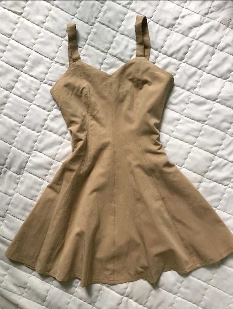 ♡ Cute Mini Tan fit &amp; flare dress ♡