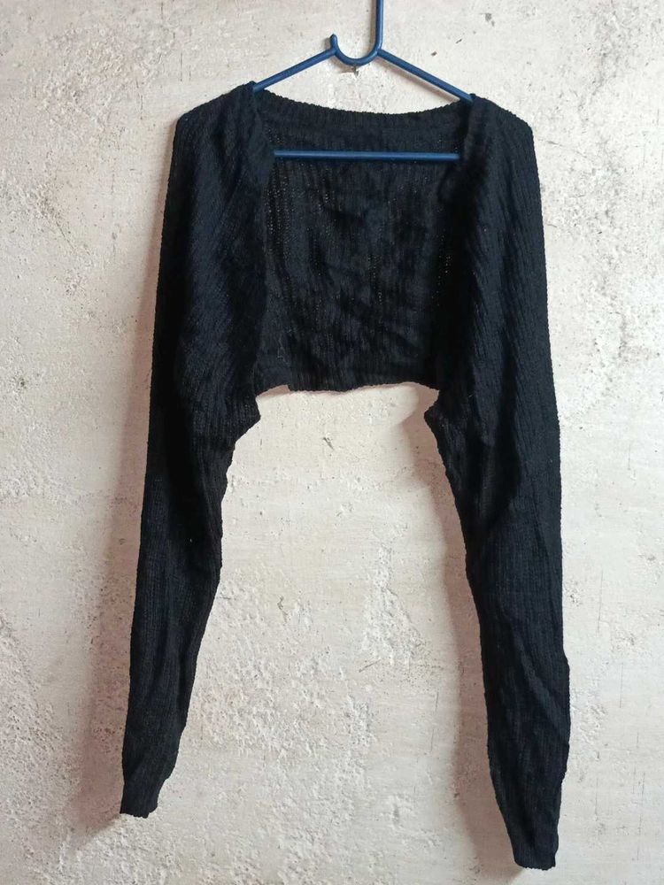 Winter Open Front Shrug Cropped Black 🖤