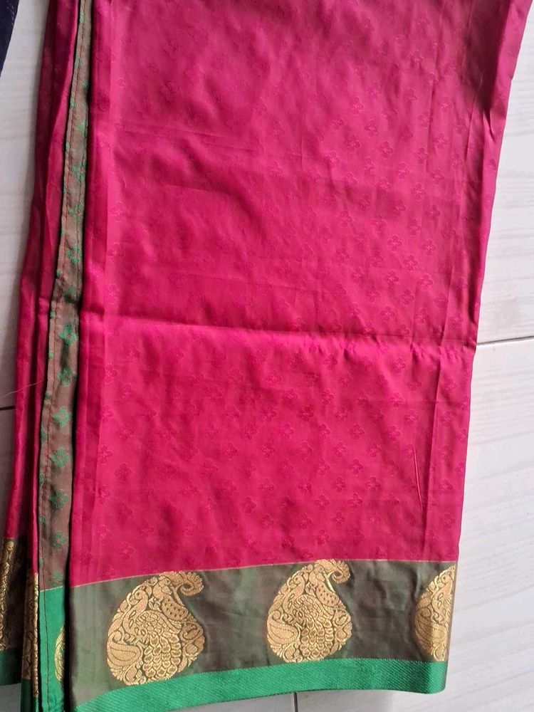 Vibrant Pink Saree with Gold Border