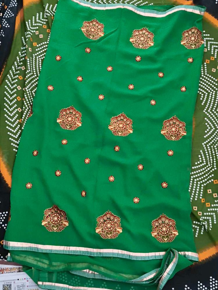 Emerald Green Embroidered Dress saree