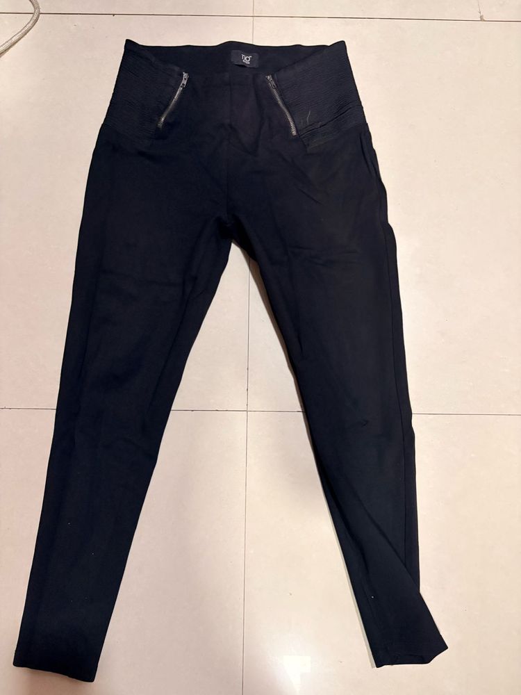 Black Zip Detail High Waisted Pants