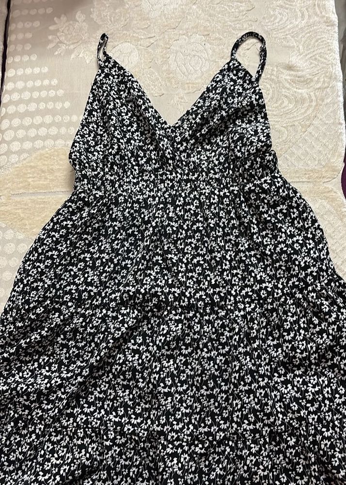 Chic Floral Print Midi Dress black - S