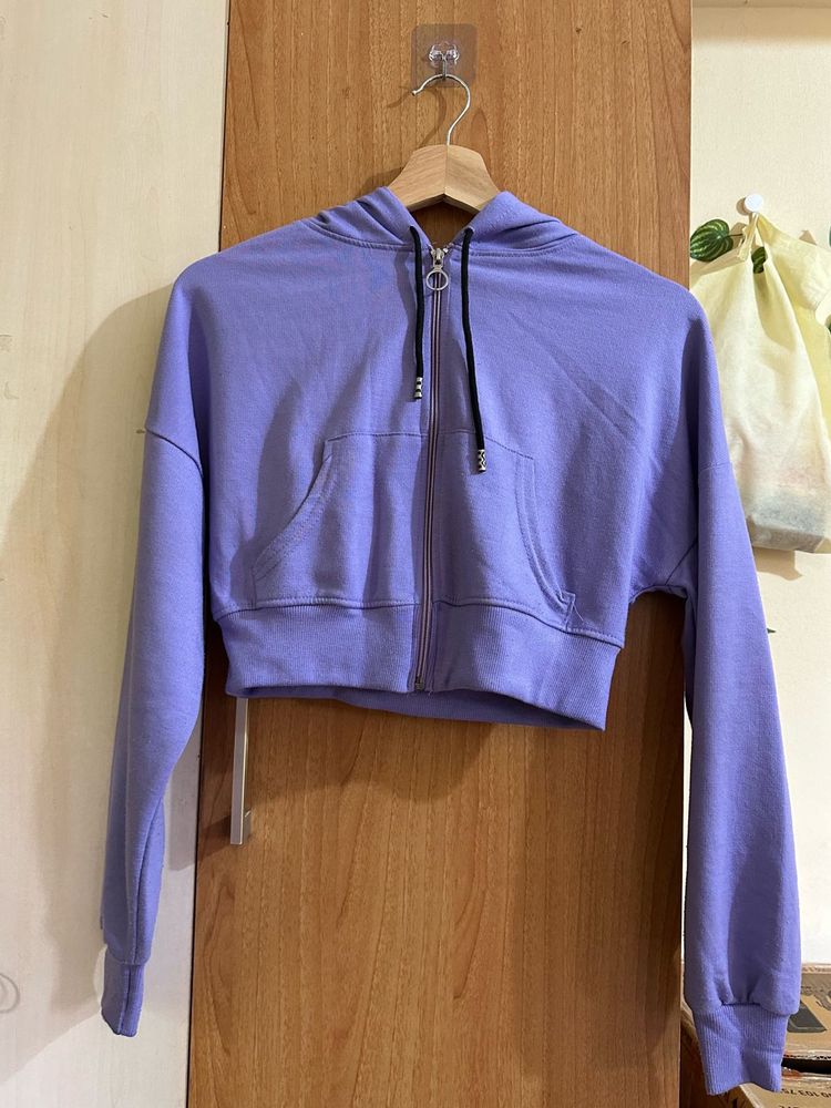 Cropped Lavender Zip-Up Hoodie