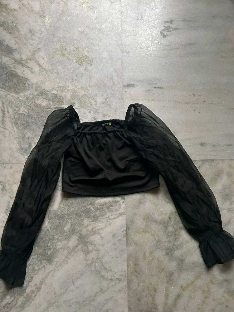 Tokyo Talkies Black Sheer Sleeve Top