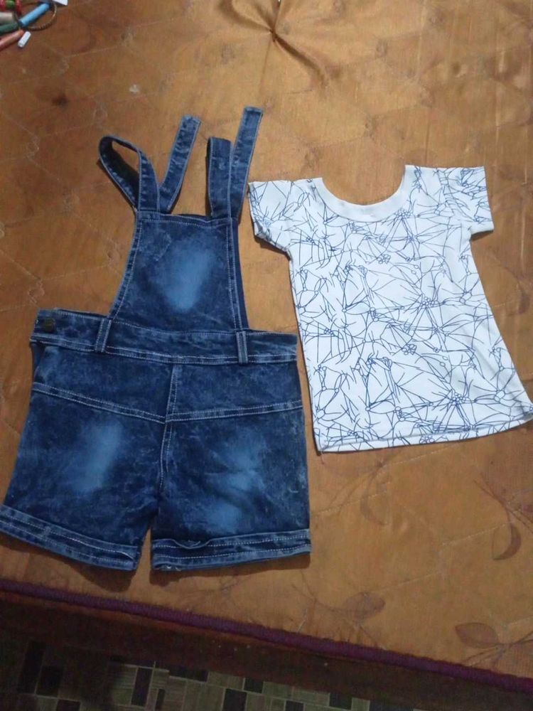Denim Overalls with White Top