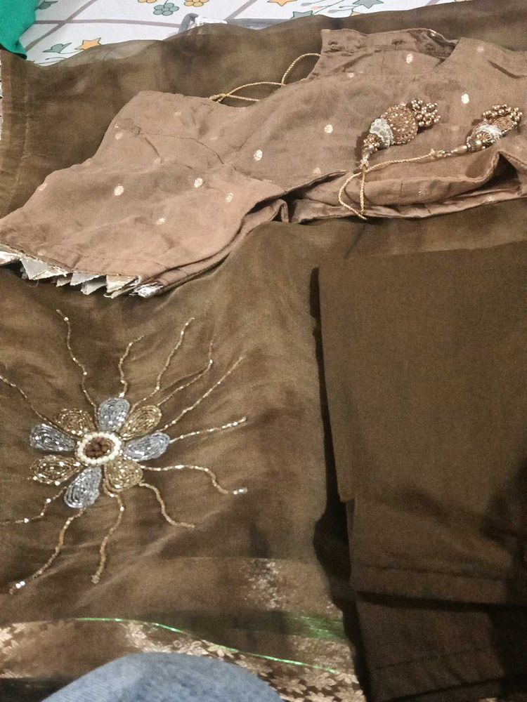 Designer Brown Kurta Set with Embellishments
