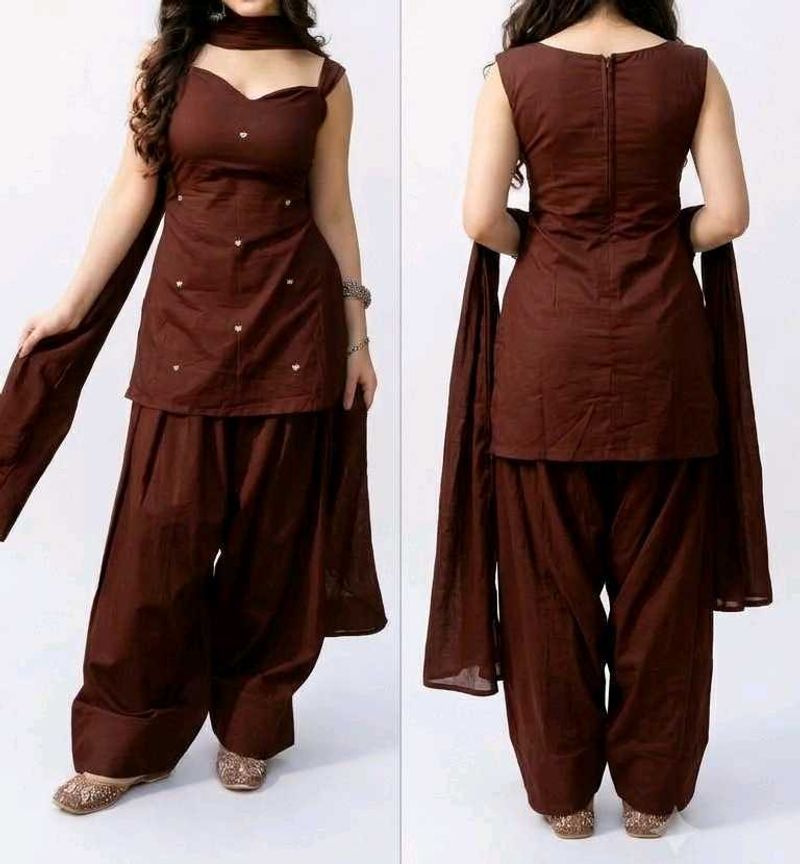 Elegant Brown Kurta Set with Dupatta cotton and sa