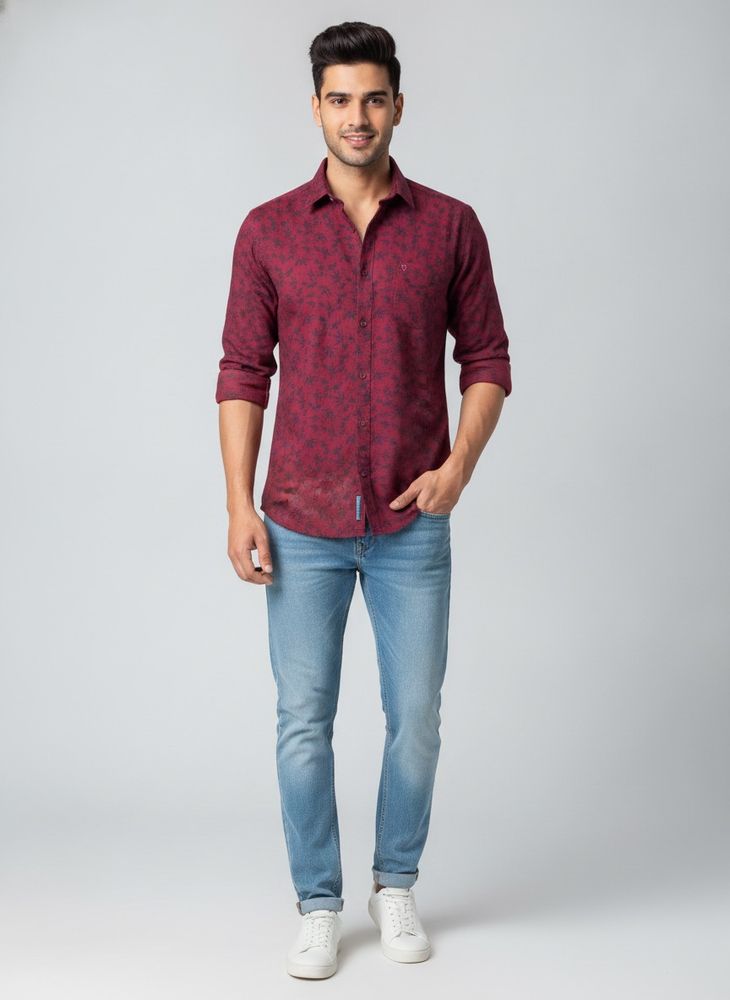 Stylish Maroon Floral Print Shirt