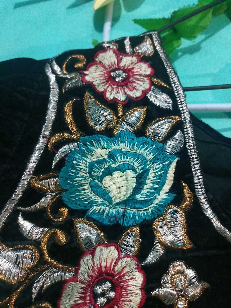 Embroidered Velvet Blouse