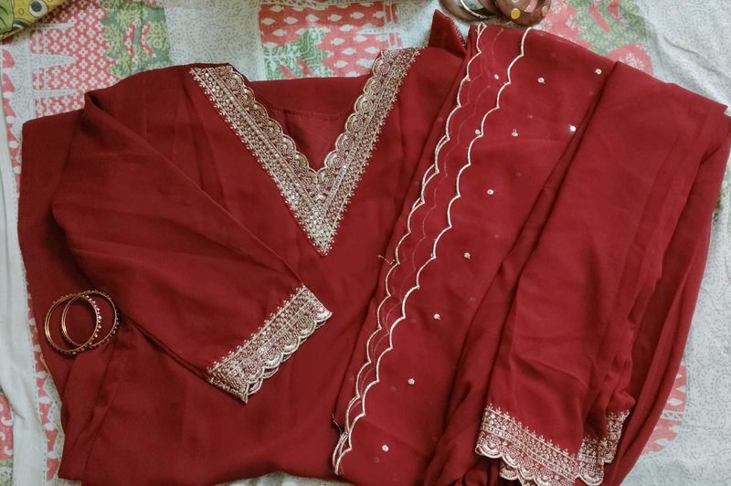 Elegant Maroon Kurta Set with Dupatta