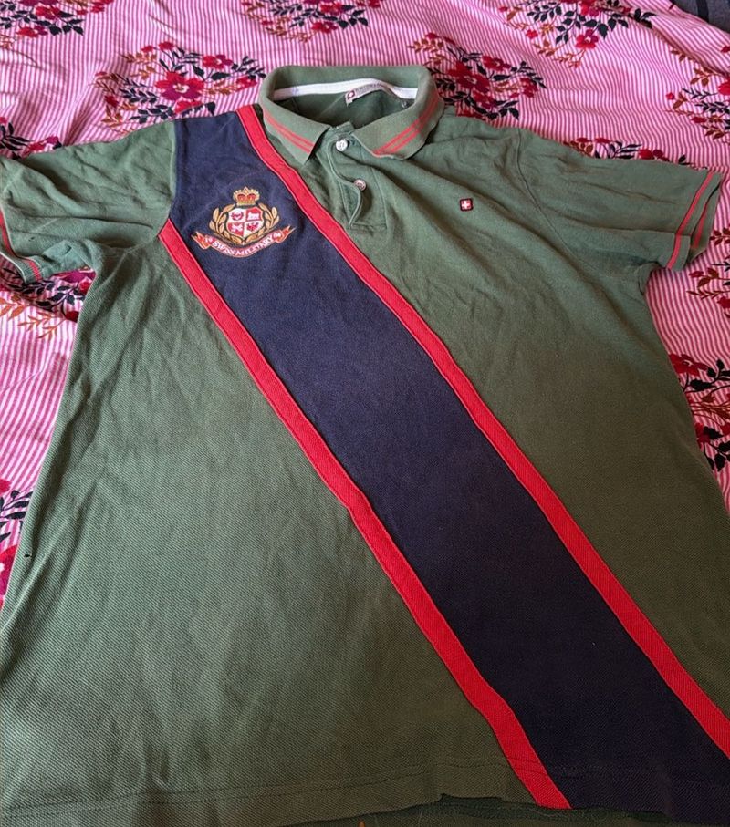 Men's Green Polo Shirt with Embellished Stripe