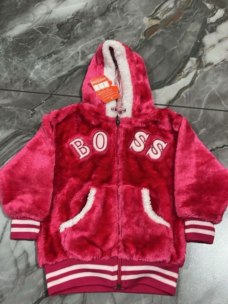 Cute Pink Faux Fur Zip-Up Hoodie