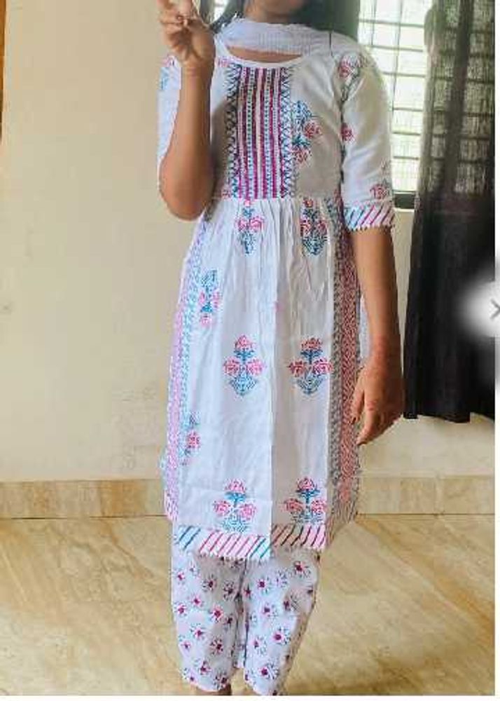 White Printed Kurta Set with Dupatta