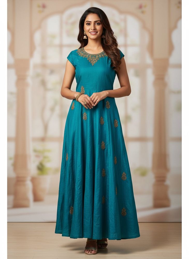Elegant Teal Embroidered Party wear