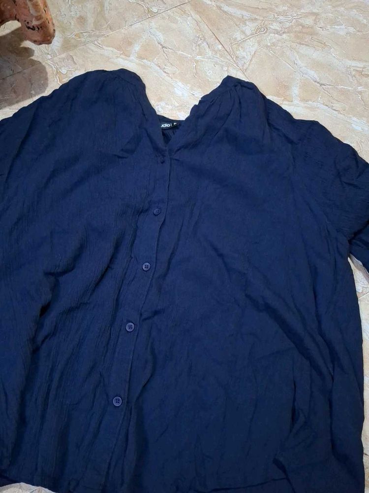 Navy Blue Textured Blouse