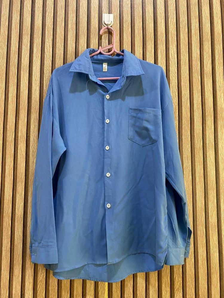 Blue and pink  Oversized Button-Up Shirt