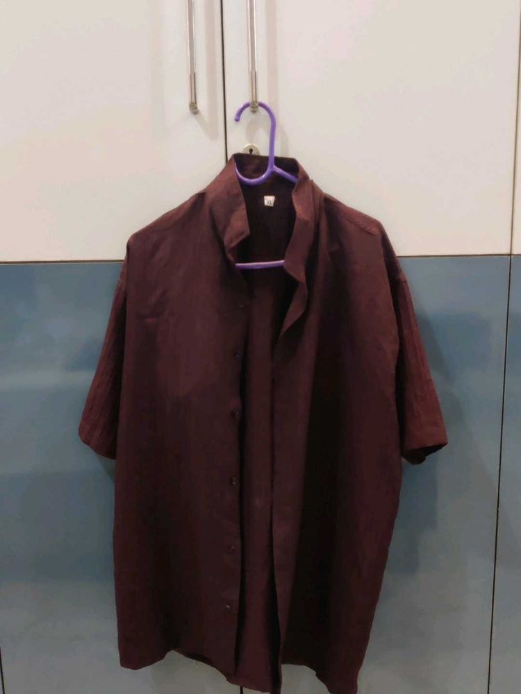 Maroon Mandarin Collar Shirt For Women
