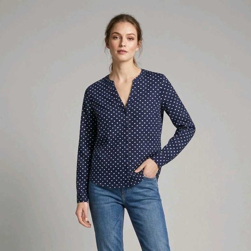 Mango Navy Blue Polka Dot Long Sleeve Top