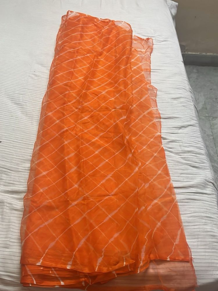 Vibrant Orange saree with White Stripes