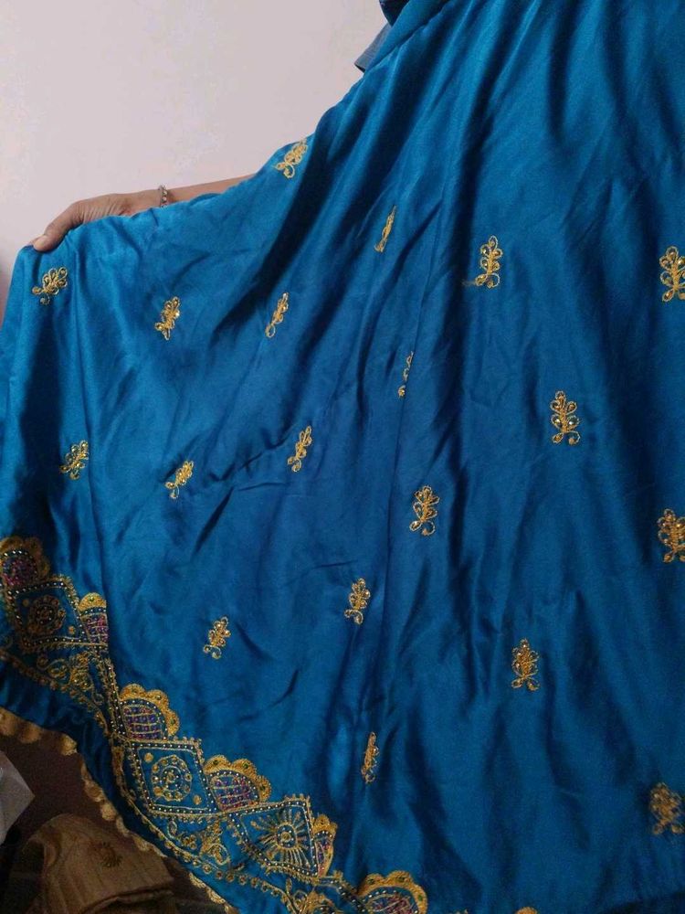 Teal Indian Skirt with Gold Embroidery