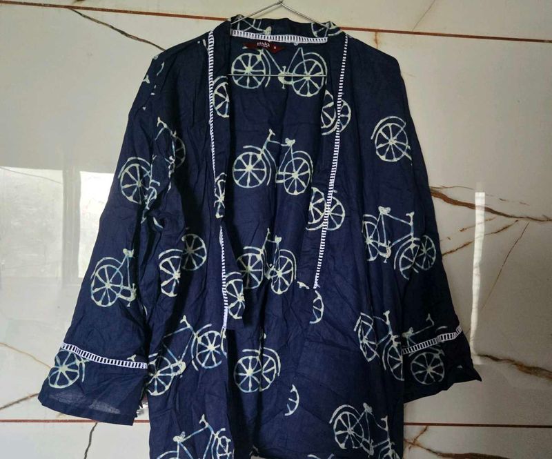 Stylish Navy Blue Kurta with Bicycle Print