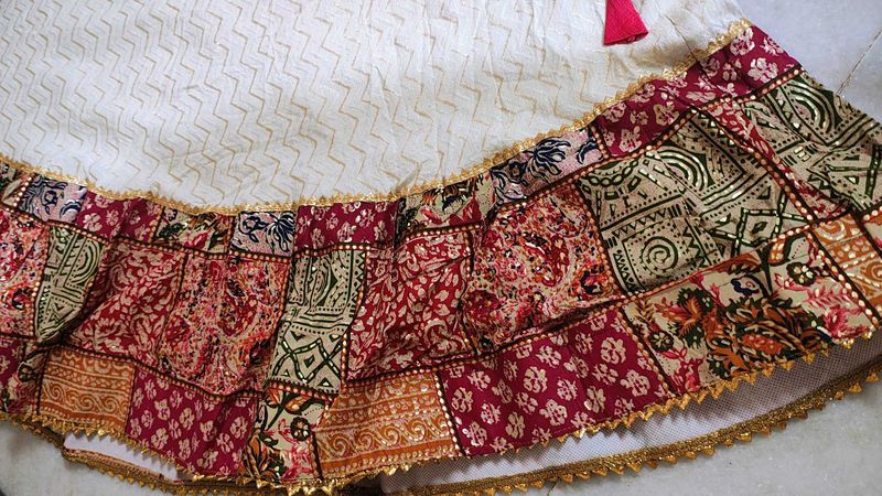 Beautiful Off-White &amp; Pink Patchwork Chaniya Choli