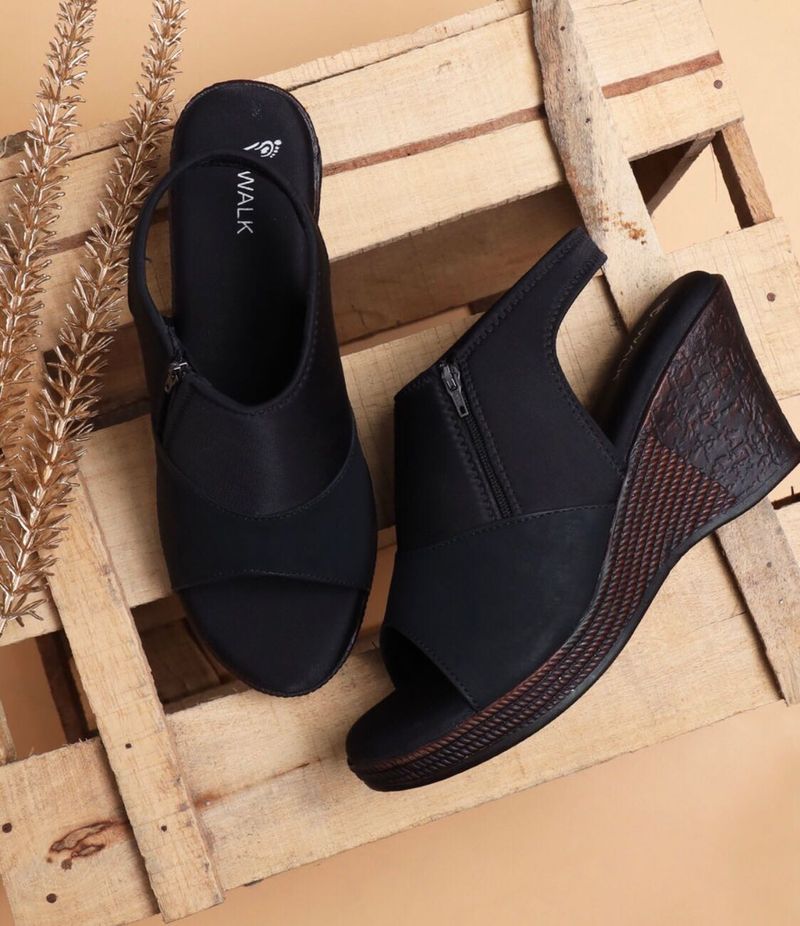 Black Wedge Slingback Sandals