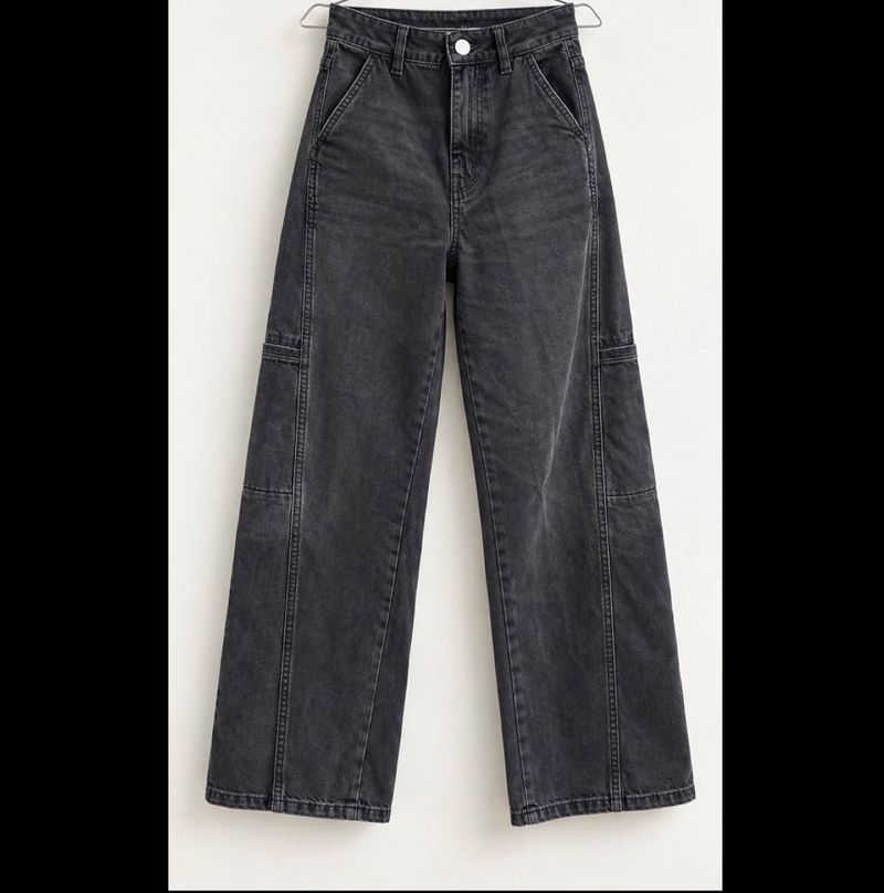 Washed Black Wide Leg Jeans