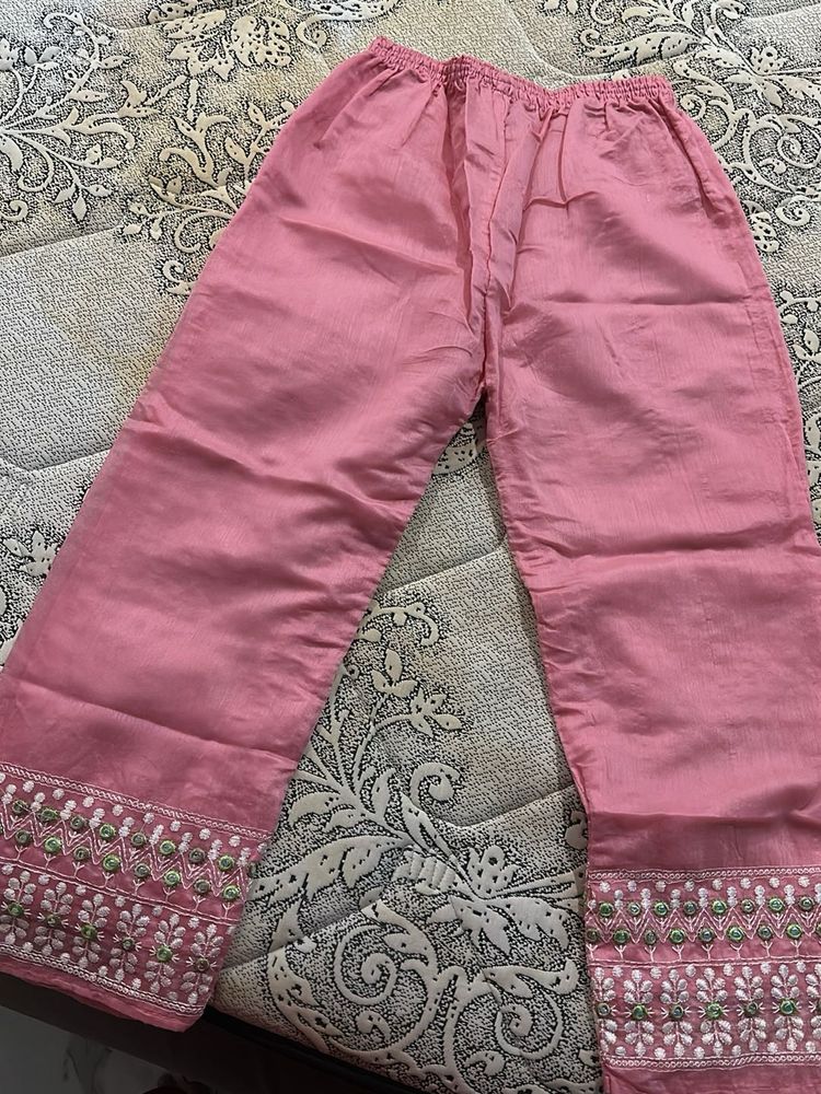 Embroidered Pink Palazzo Pants