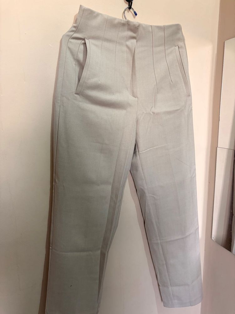 Beige High-Waisted Trousers