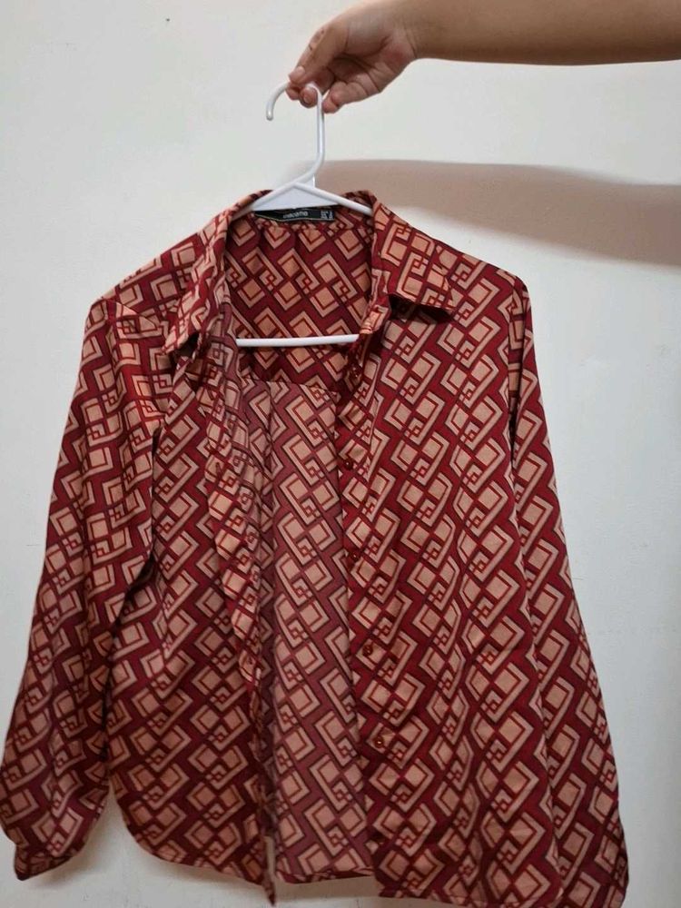 Retro Geometric Print Button-Up Shirt