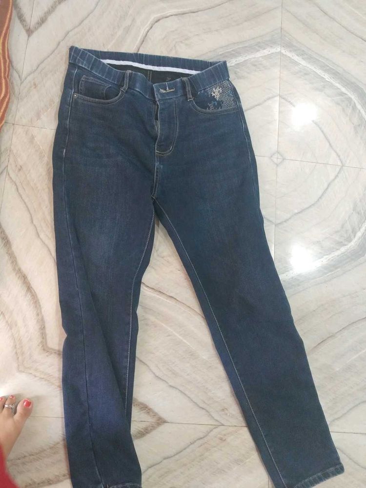 Stylish Dark Wash Embellished Denim Jeans