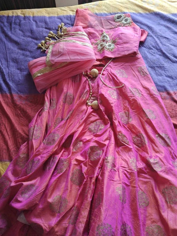 Pink Brocade Lehenga Set with Dupatta