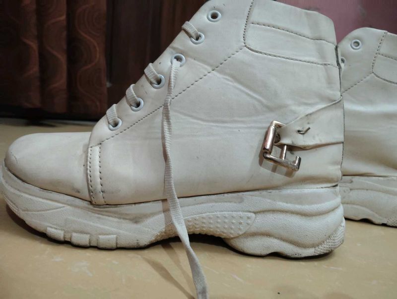 Chunky White High-Top Boots
