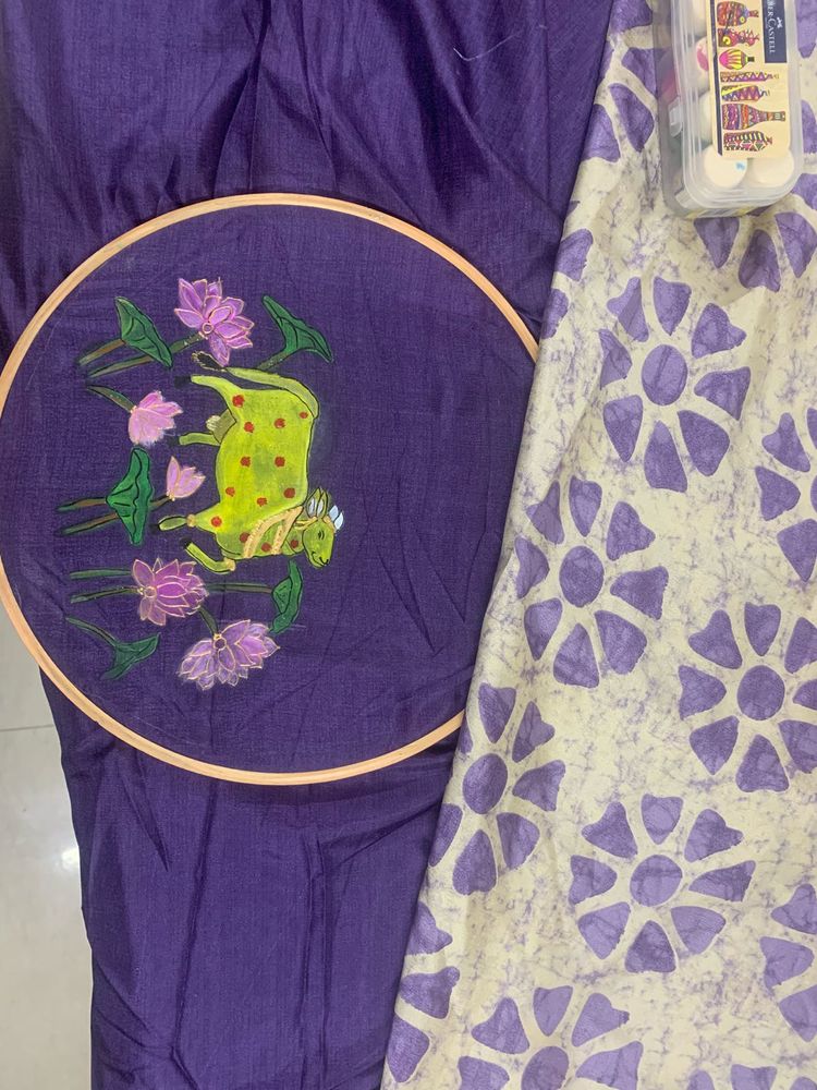Hand painted blouse &amp; Kashmiri silk saree