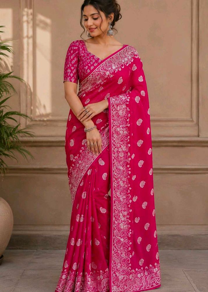 Rani color Saree with blouse