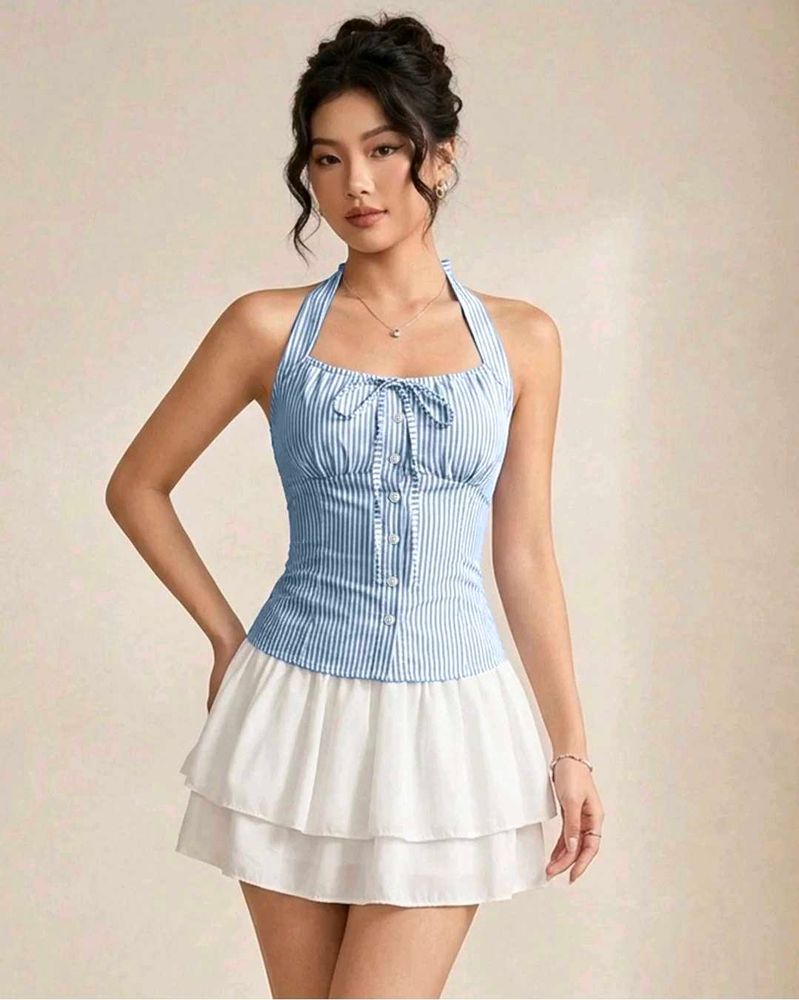 Cute Blue Striped Halter Top