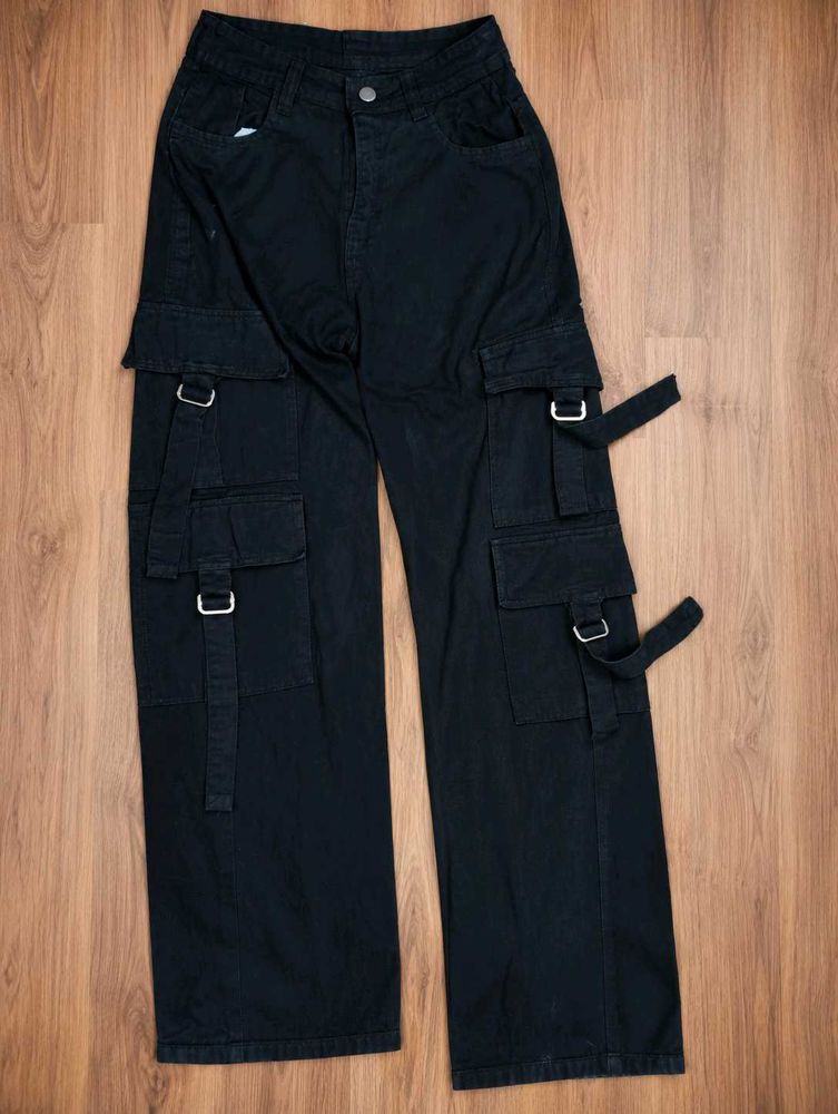 Black Cargo Pants with Buckles