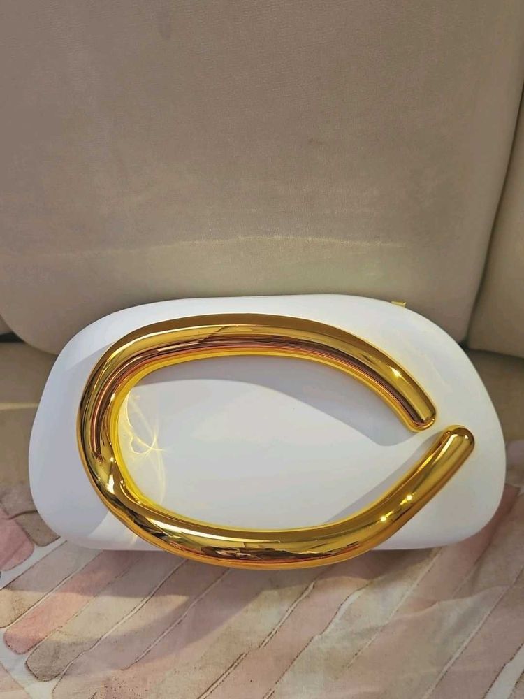 Zara Dupe Elegant White Clutch with Gold Accent